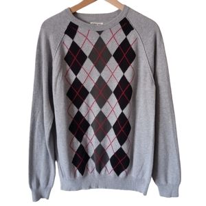 CHEROKEE BOYS LONG SLEEVE ARGYLE PRINT SWEATER. SIZE L 12/14.COLOR GRAY